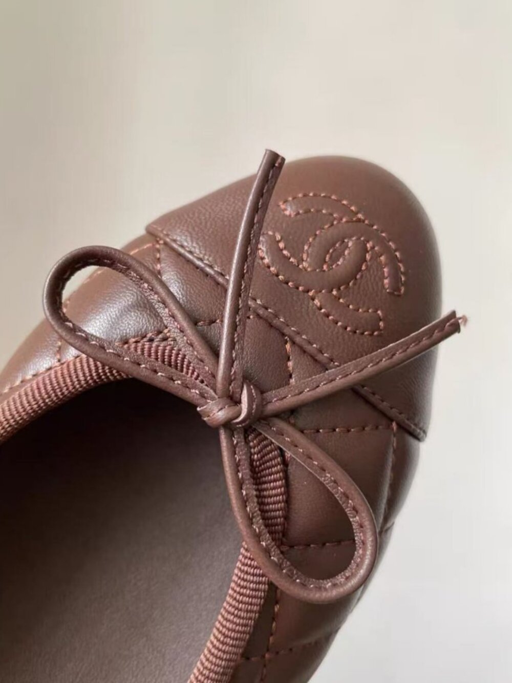 CHANEL Brown Quilted Leather Bow Ballet Flats - Picture 7 of 9
